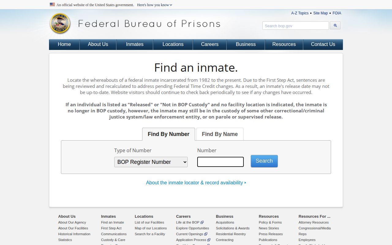 Federal BOP locator for a Marion County connected release