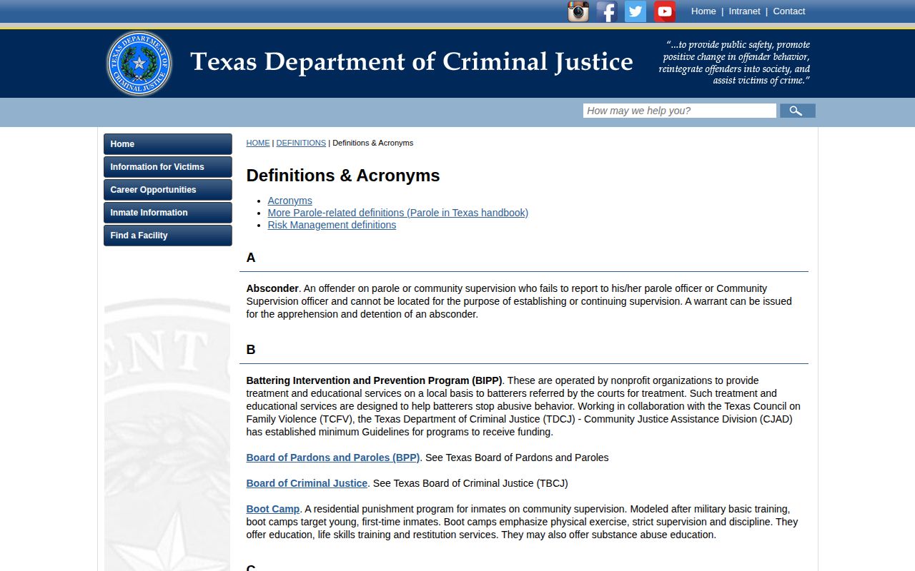 Texas definitions for Marion County projected release date terms
